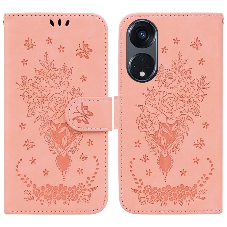 For OPPO Reno8 T 5G / A1 Pro 5G Butterfly Rose Embossed Leather Phone Case
