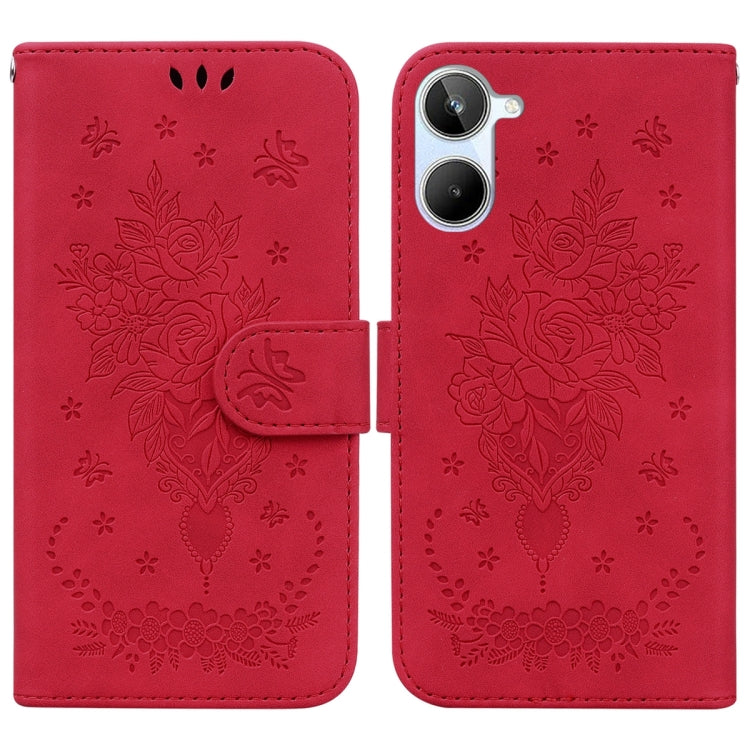 For Realme 10 4G Butterfly Rose Embossed Leather Phone Case