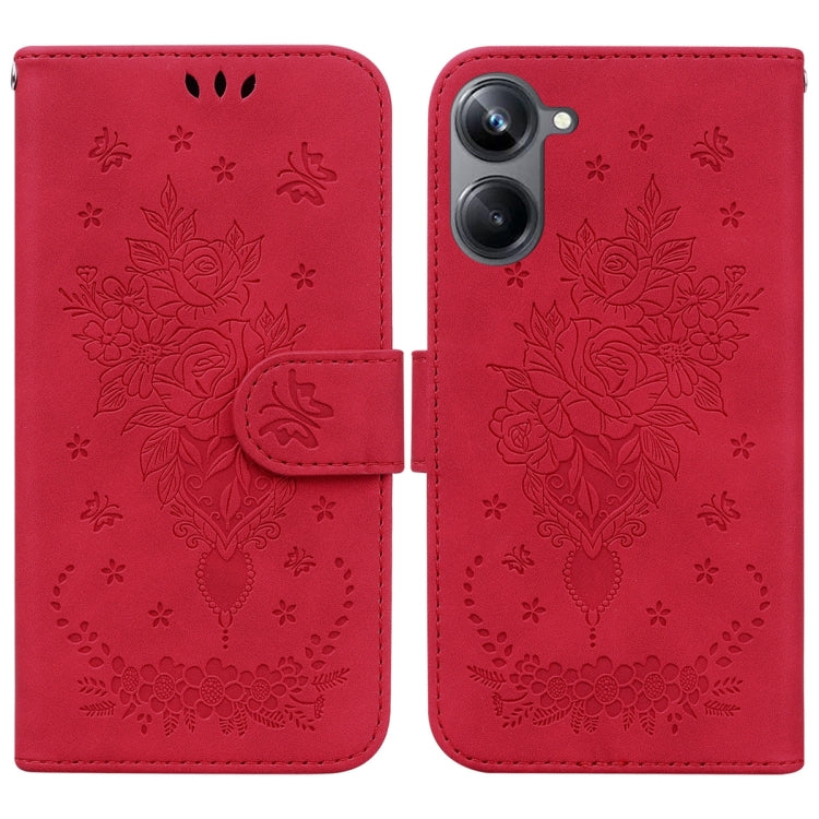 For Realme 10 Pro 5G Butterfly Rose Embossed Leather Phone Case