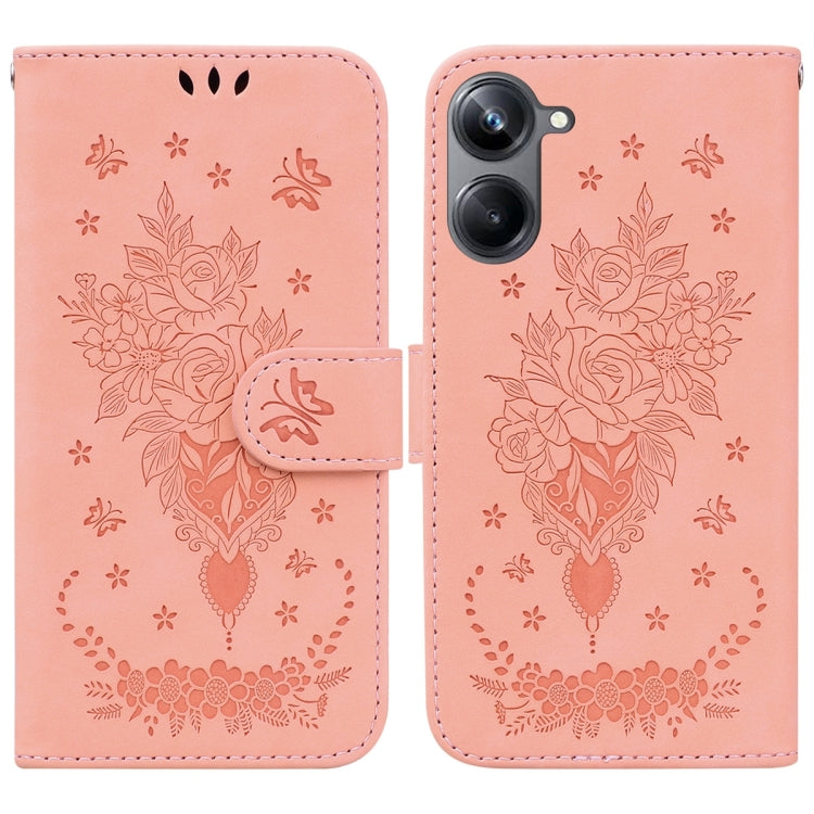 For Realme 10 Pro 5G Butterfly Rose Embossed Leather Phone Case