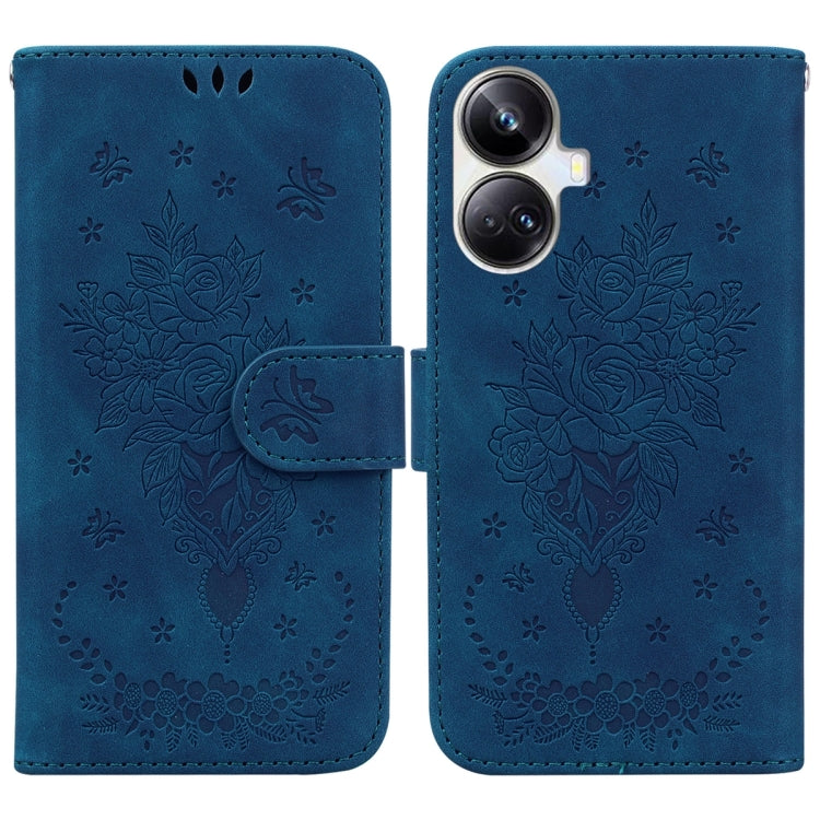 For Realme 10 Pro+ Butterfly Rose Embossed Leather Phone Case