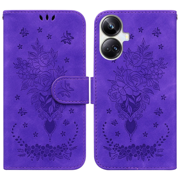 For Realme 10 Pro+ Butterfly Rose Embossed Leather Phone Case