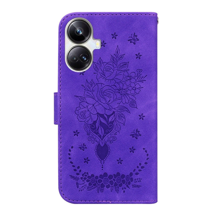 For Realme 10 Pro+ Butterfly Rose Embossed Leather Phone Case