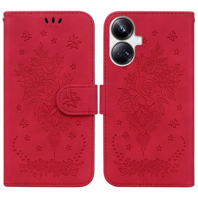 For Realme 10 Pro+ Butterfly Rose Embossed Leather Phone Case