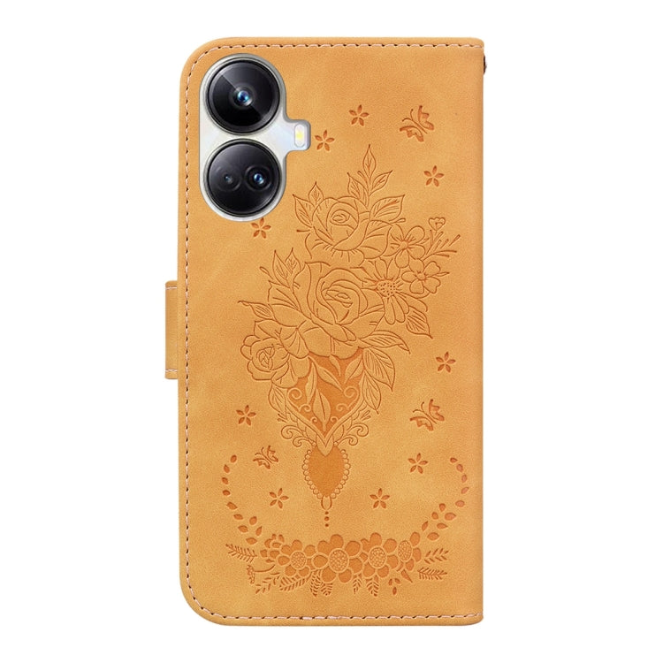 For Realme 10 Pro+ Butterfly Rose Embossed Leather Phone Case