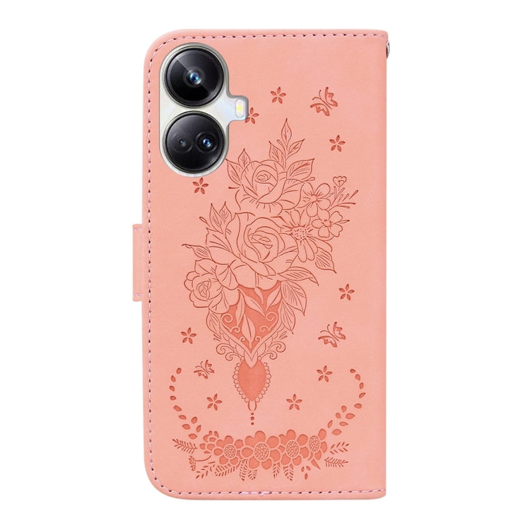 For Realme 10 Pro+ Butterfly Rose Embossed Leather Phone Case