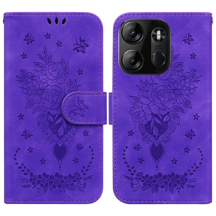 For Tecno Spark Go 2023 / Pop 7 Pro Butterfly Rose Embossed Leather Phone Case