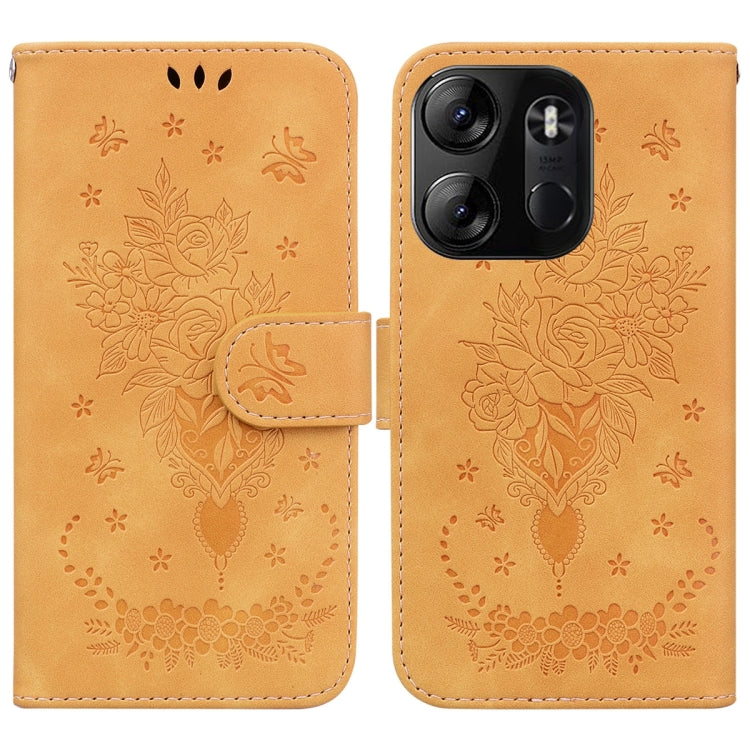 For Tecno Spark Go 2023 / Pop 7 Pro Butterfly Rose Embossed Leather Phone Case