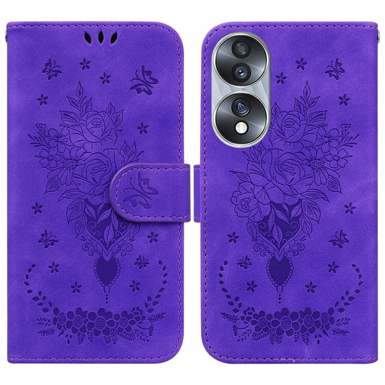 For Honor 70 Butterfly Rose Embossed Leather Phone Case