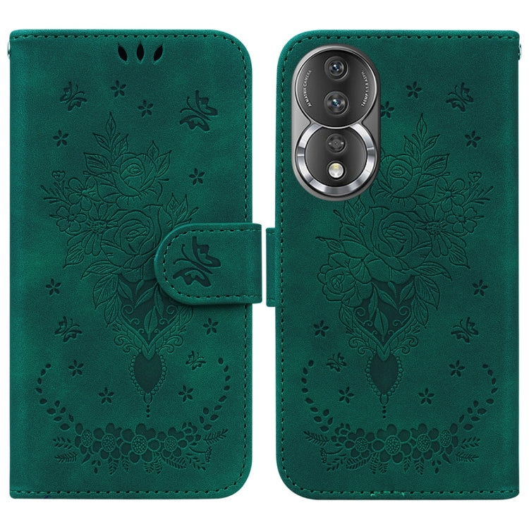 For Honor 80 Butterfly Rose Embossed Leather Phone Case