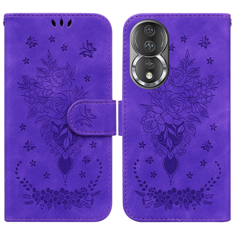 For Honor 80 Butterfly Rose Embossed Leather Phone Case