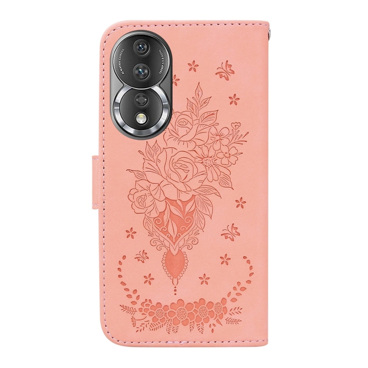For Honor 80 Butterfly Rose Embossed Leather Phone Case