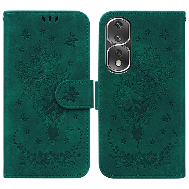 For Honor 80 Pro Butterfly Rose Embossed Leather Phone Case