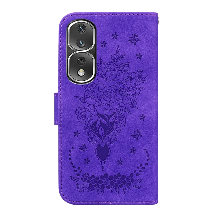 For Honor 80 Pro Butterfly Rose Embossed Leather Phone Case