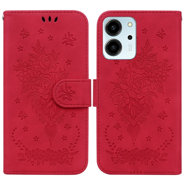 For Honor 80 SE Butterfly Rose Embossed Leather Phone Case