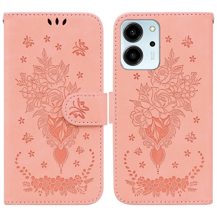 For Honor 80 SE Butterfly Rose Embossed Leather Phone Case