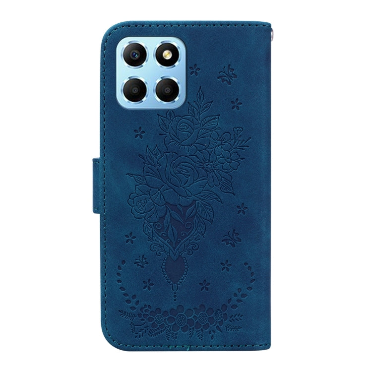 For Honor X8 5G Butterfly Rose Embossed Leather Phone Case