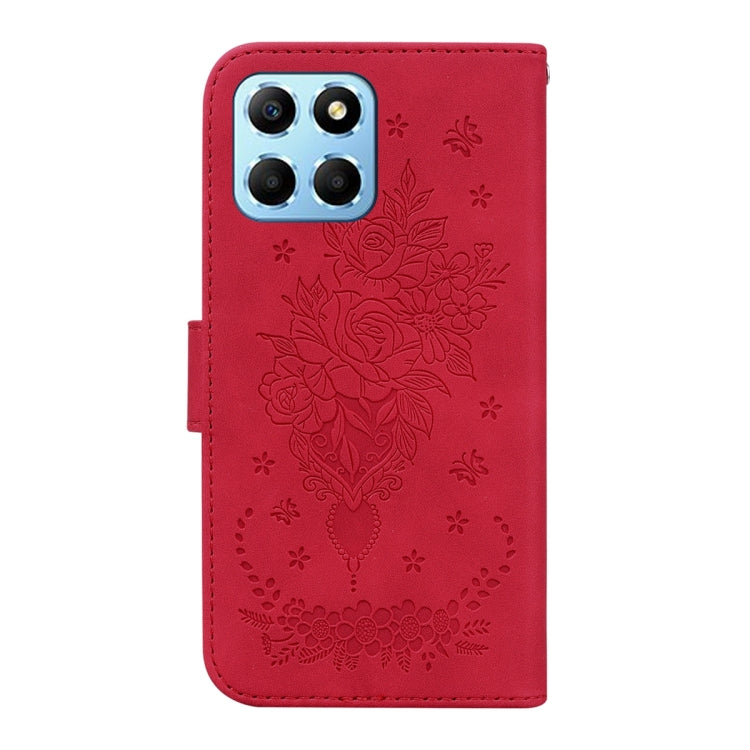 For Honor X8 5G Butterfly Rose Embossed Leather Phone Case