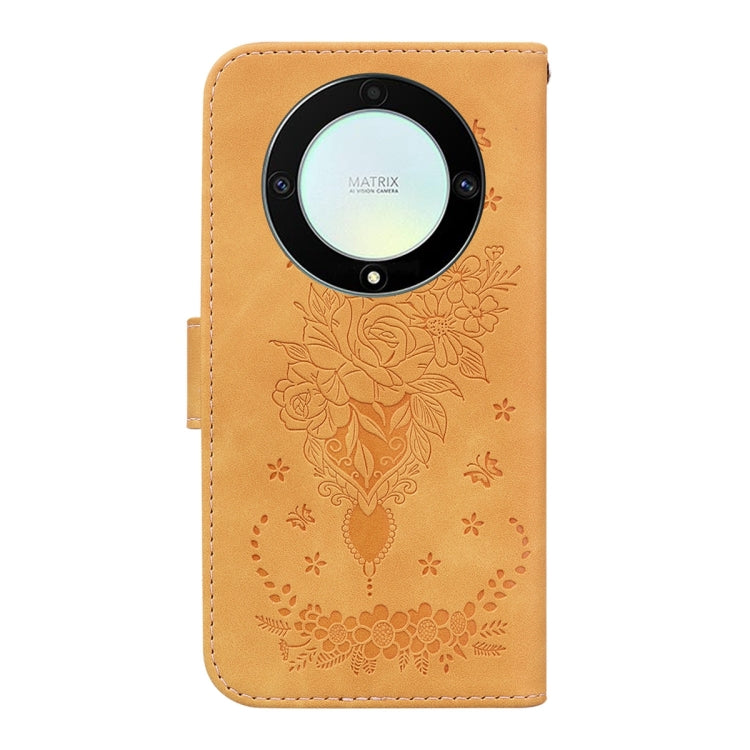 For Honor X9a Butterfly Rose Embossed Leather Phone Case