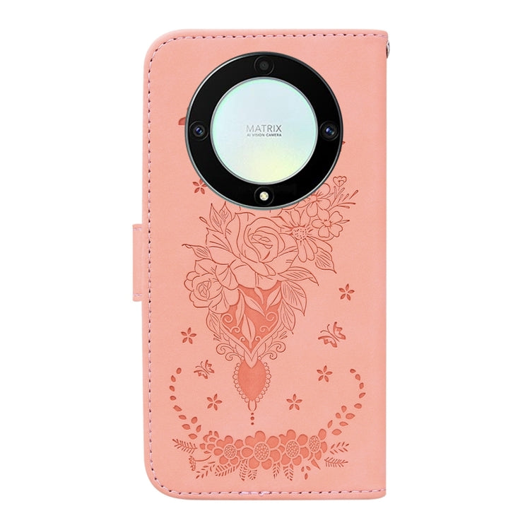 For Honor X9a Butterfly Rose Embossed Leather Phone Case