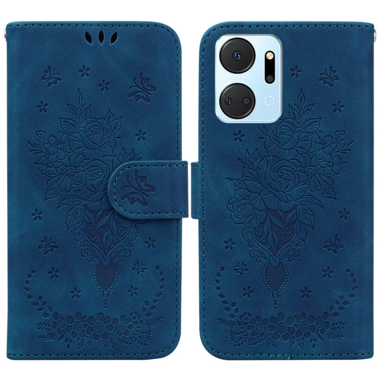 For Honor X7a Butterfly Rose Embossed Leather Phone Case