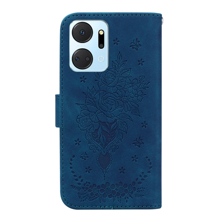 For Honor X7a Butterfly Rose Embossed Leather Phone Case