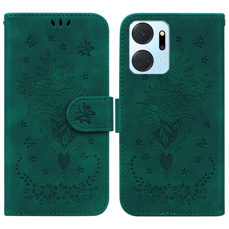 For Honor X7a Butterfly Rose Embossed Leather Phone Case