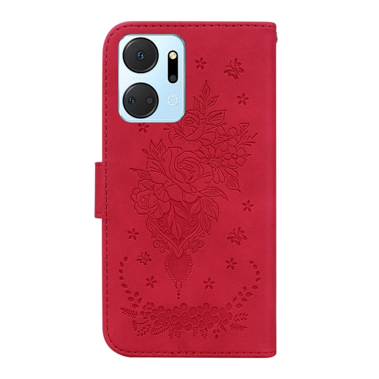 For Honor X7a Butterfly Rose Embossed Leather Phone Case