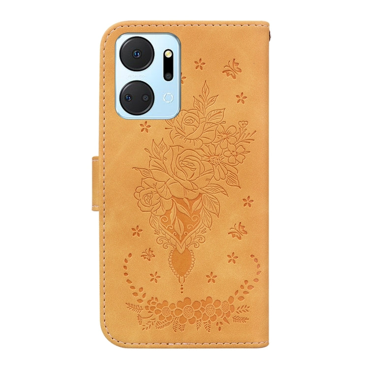 For Honor X7a Butterfly Rose Embossed Leather Phone Case