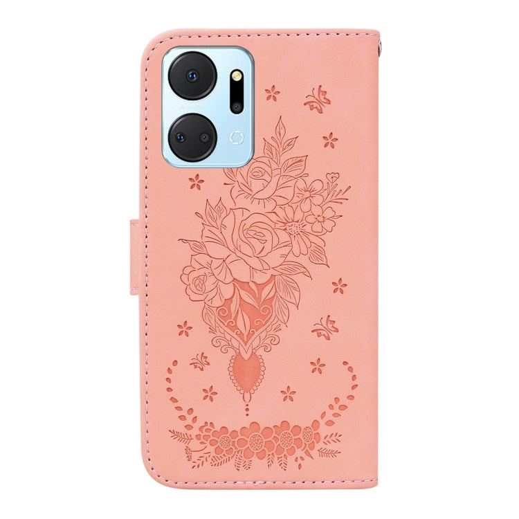 For Honor X7a Butterfly Rose Embossed Leather Phone Case