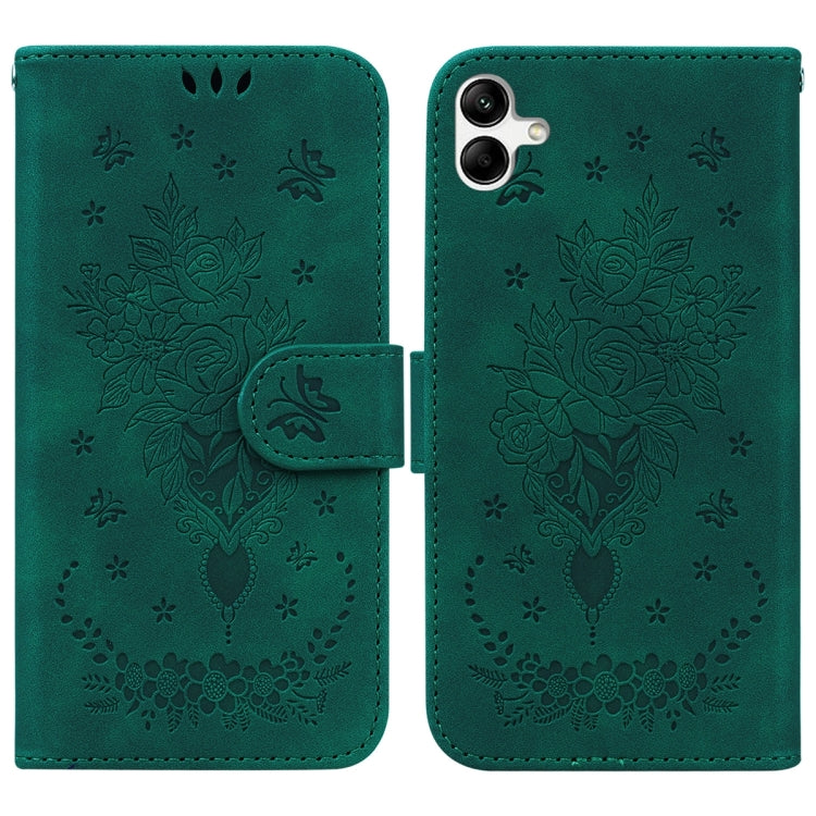 For Samsung Galaxy A04e / F04 / M04 Butterfly Rose Embossed Leather Phone Case