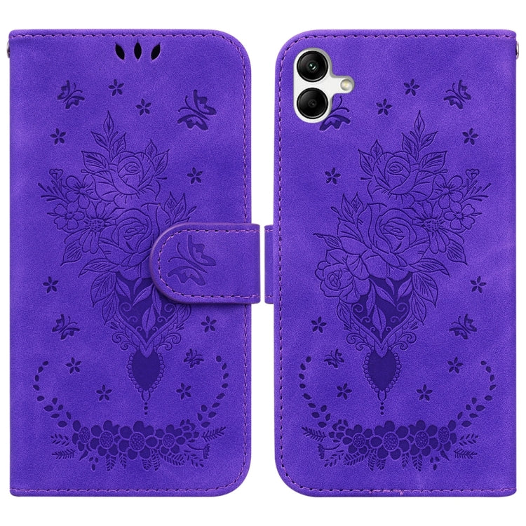 For Samsung Galaxy A04e / F04 / M04 Butterfly Rose Embossed Leather Phone Case