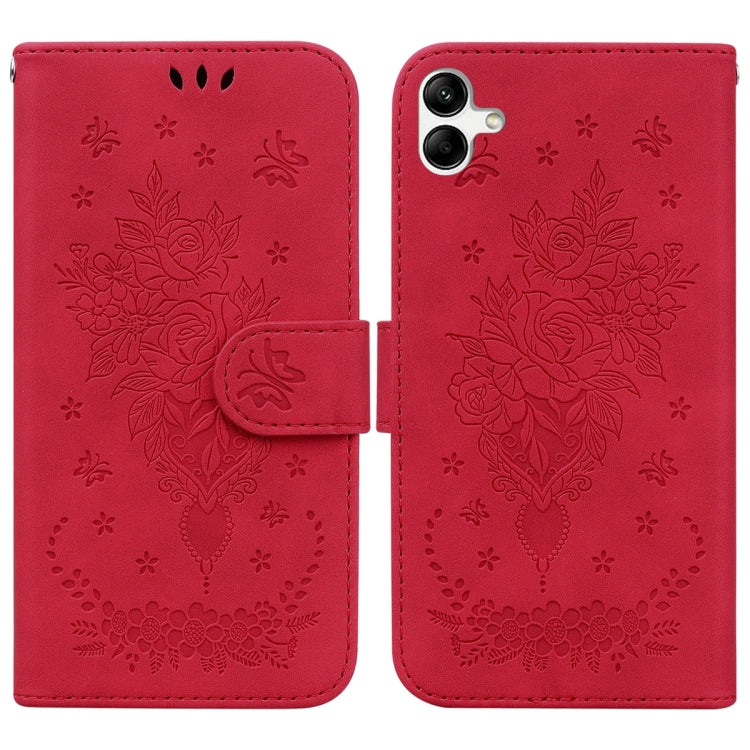 For Samsung Galaxy A04e / F04 / M04 Butterfly Rose Embossed Leather Phone Case