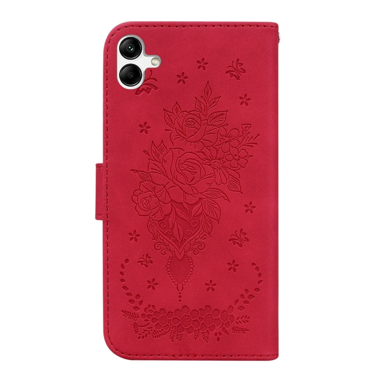 For Samsung Galaxy A04e / F04 / M04 Butterfly Rose Embossed Leather Phone Case