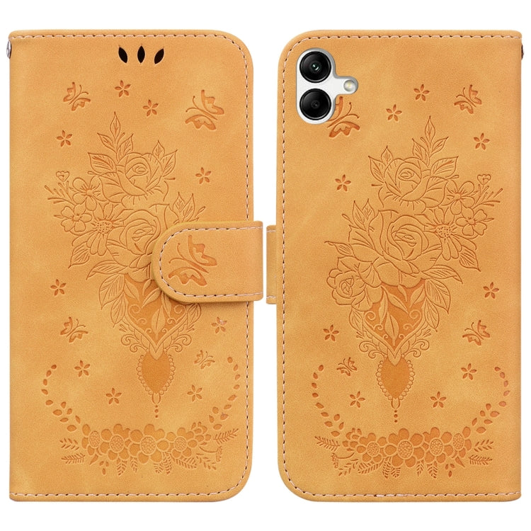 For Samsung Galaxy A04e / F04 / M04 Butterfly Rose Embossed Leather Phone Case