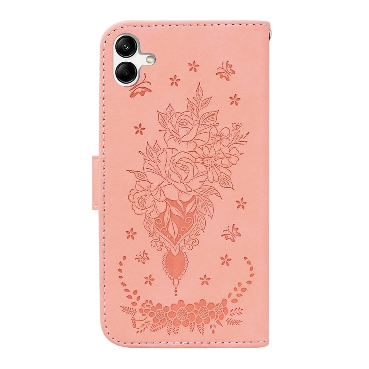 For Samsung Galaxy A04e / F04 / M04 Butterfly Rose Embossed Leather Phone Case