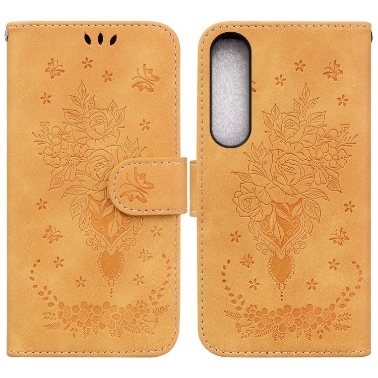 For Sony Xperia 1 IV 2023 Butterfly Rose Embossed Leather Phone Case
