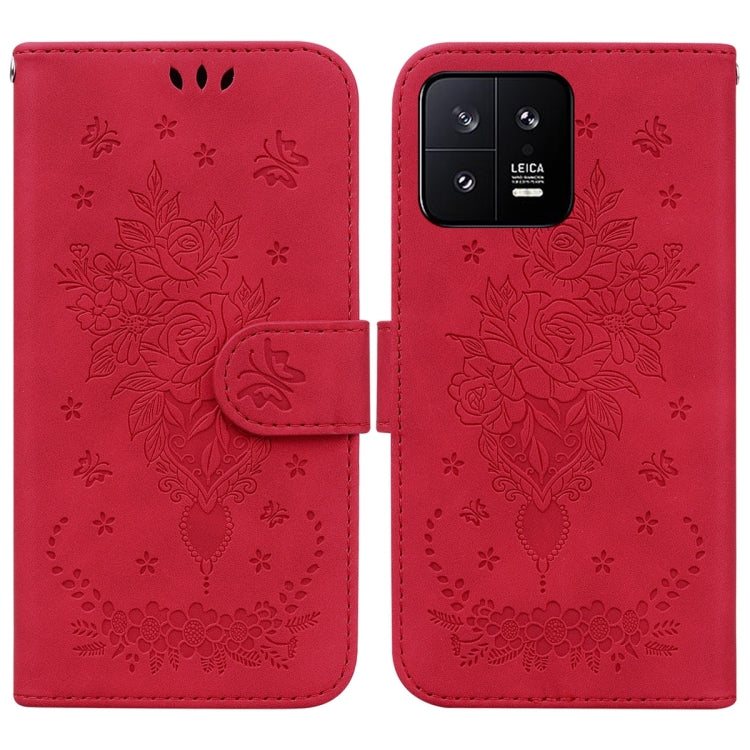 For Xiaomi 13 5G Butterfly Rose Embossed Leather Phone Case