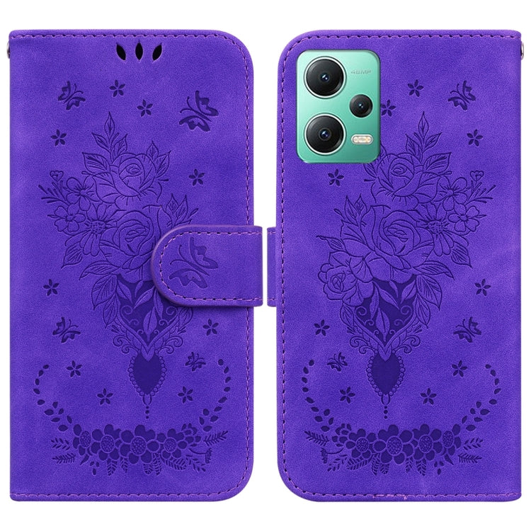 For Xiaomi Redmi Note 12 5G Butterfly Rose Embossed Leather Phone Case