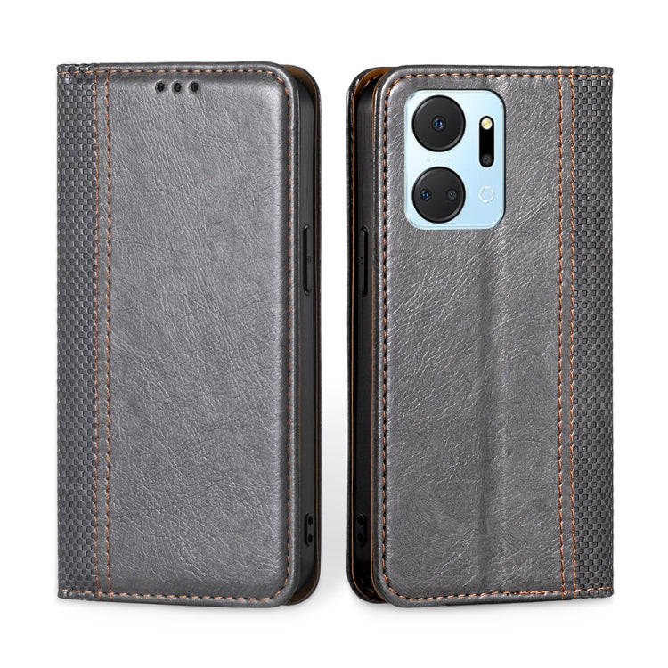 For Honor X7A Grid Texture Magnetic Flip Leather Phone Case