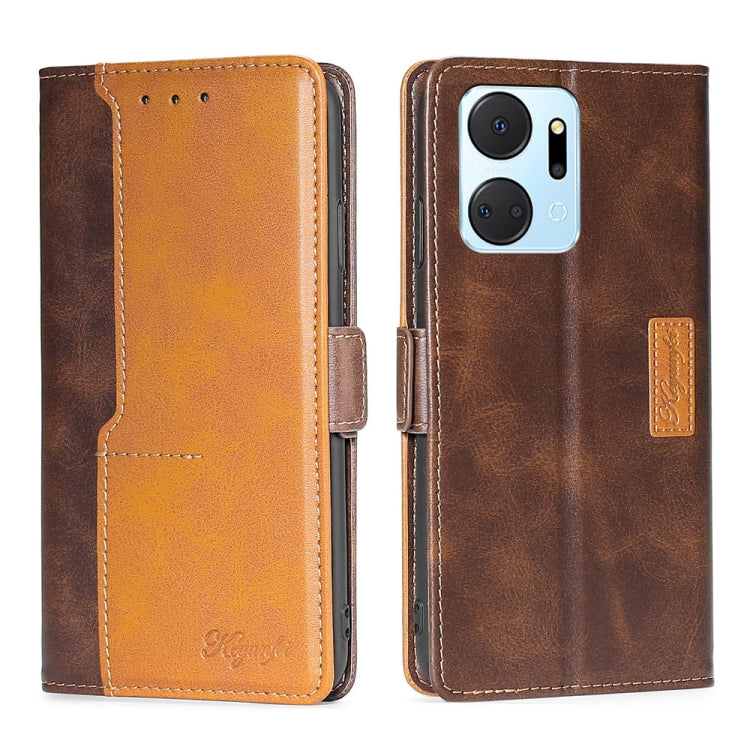 For Honor X7A Contrast Color Side Buckle Leather Phone Case