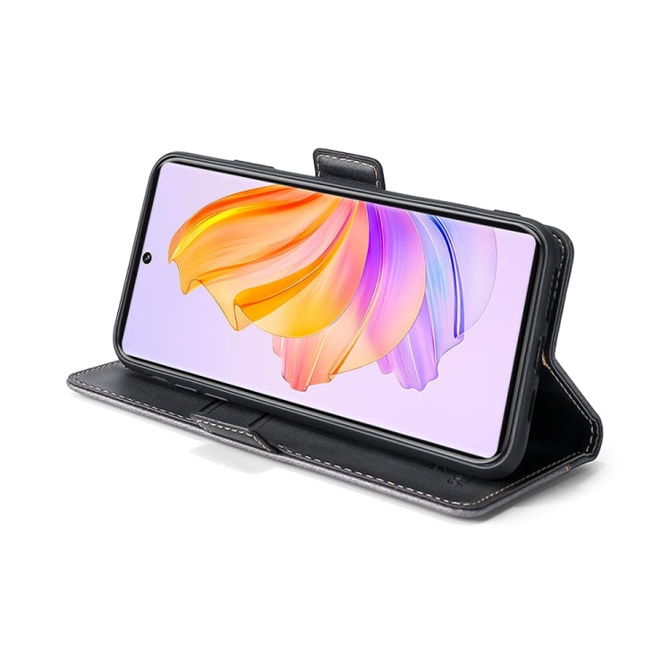 For Honor X8A Contrast Color Side Buckle Leather Phone Case