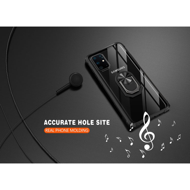 For Galaxy A51 Anti-fall Transparent TPU + Acrylic Protective Case with Ring Bracket(Black)
