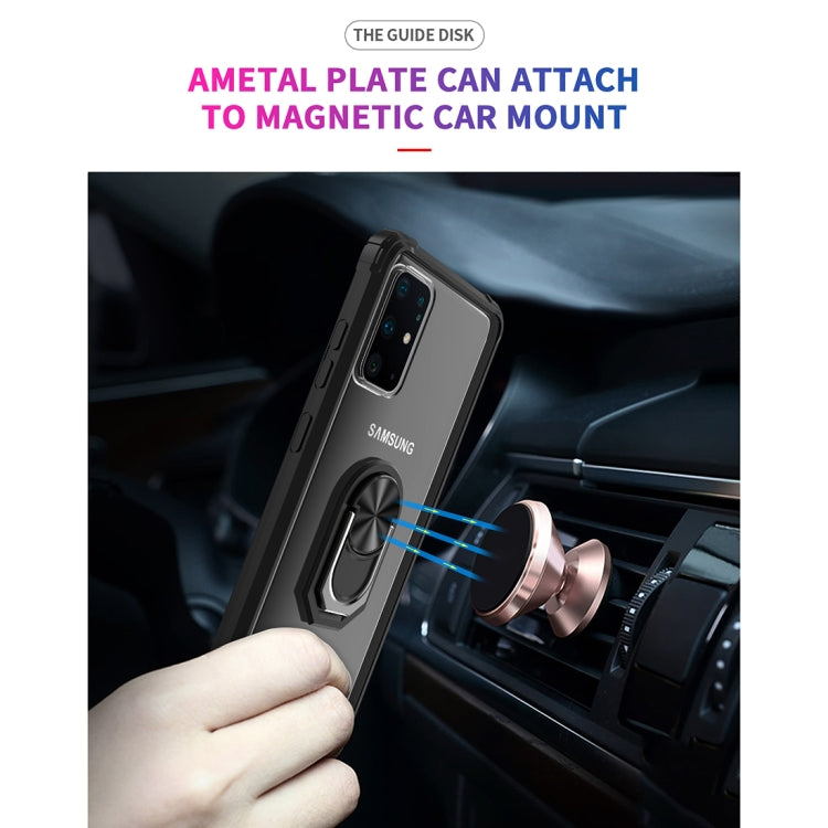 For Galaxy A51 Anti-fall Transparent TPU + Acrylic Protective Case with Ring Bracket(Black)