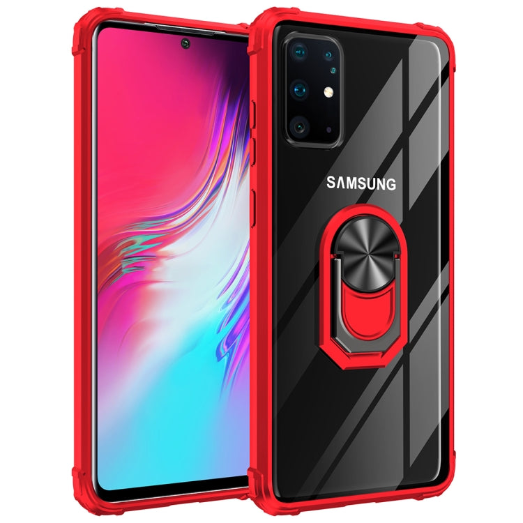 For Galaxy A71 Anti-fall Transparent TPU + Acrylic Protective Case with Ring Bracket(Red)