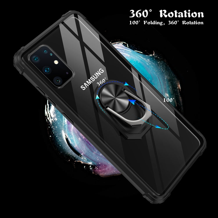For Galaxy A71 Anti-fall Transparent TPU + Acrylic Protective Case with Ring Bracket(Red)