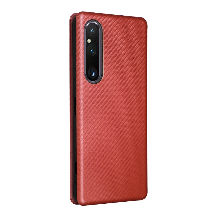 For Sony Xperia 1 V Carbon Fiber Texture Flip Leather Phone Case