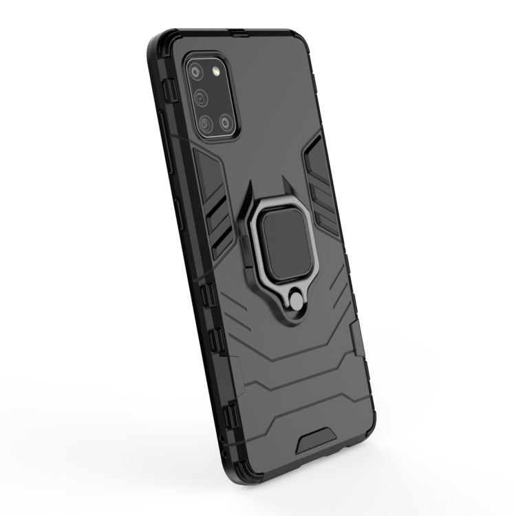 For Galaxy A31 PC + TPU Shockproof Protective Case with Magnetic Ring Holder(Navy Blue)