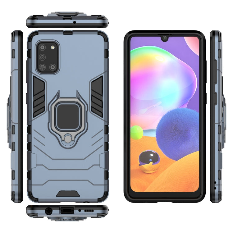 For Galaxy A31 PC + TPU Shockproof Protective Case with Magnetic Ring Holder(Navy Blue)