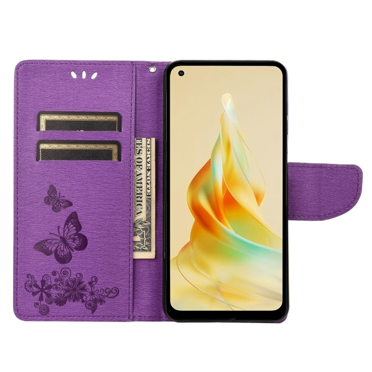 For OPPO Reno8 T 4G Butterfly Embossed Horizontal Flip Leather Phone Case